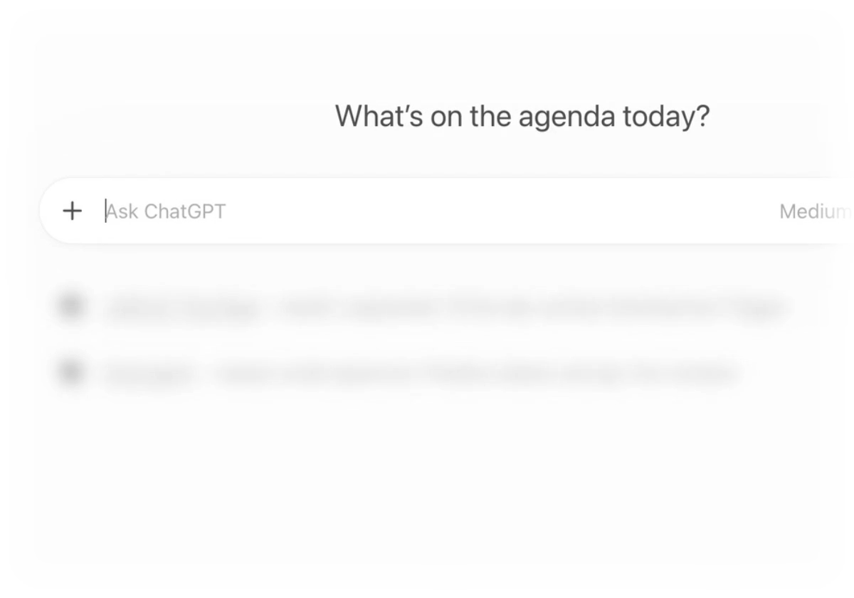 ChatGPT-Startseite mit leerem Eingabefeld und dem Plus unten links